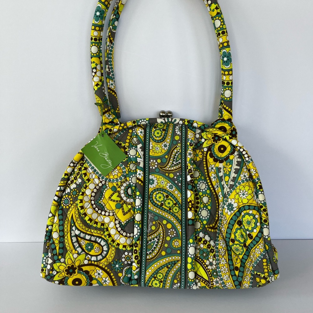 Vera Bradley Eloise Lemon Parfait. Yellow and Green Paisley Quilted Shoulder Bag - Picture 2 of 10